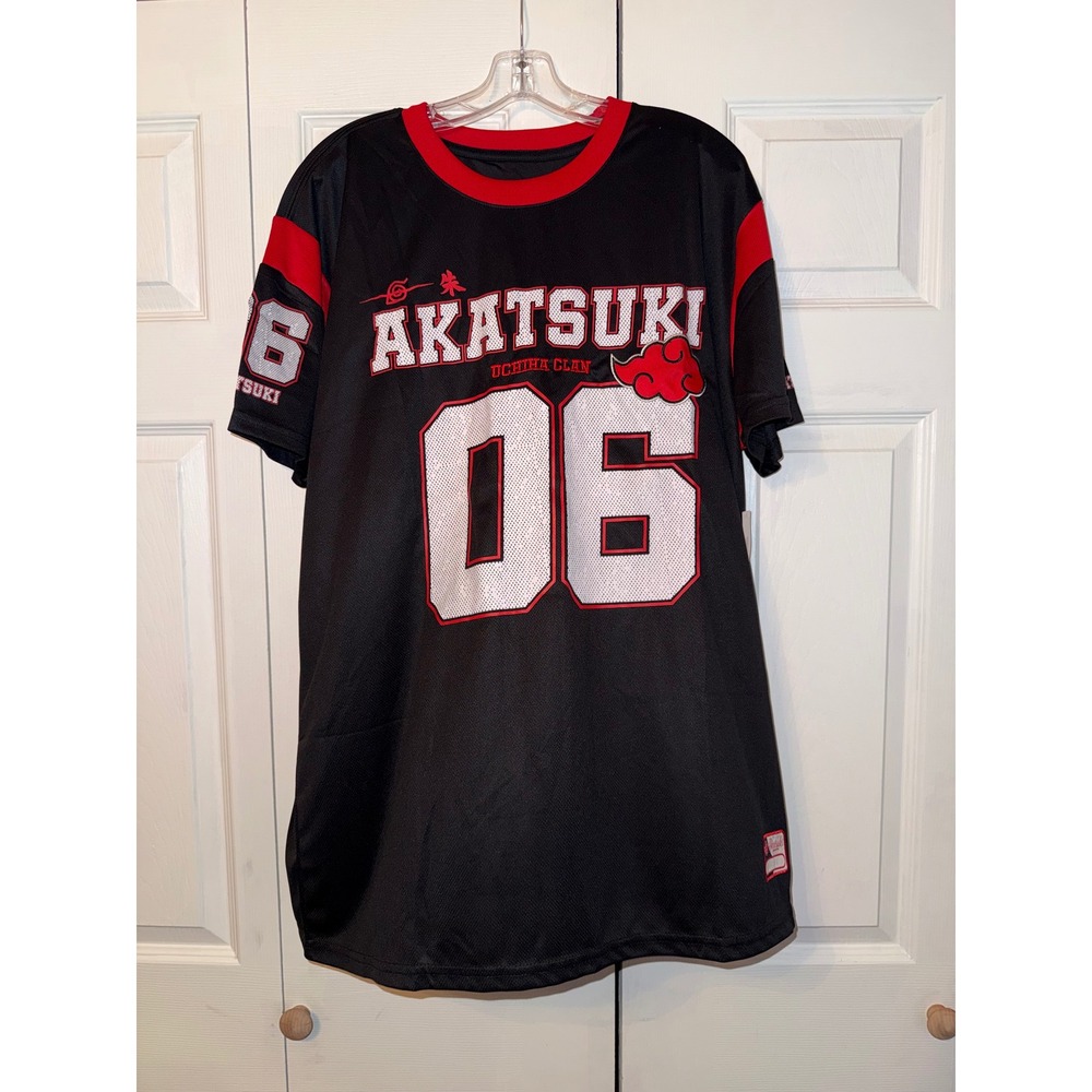 Naruto Shippuden Akatsuki Uchiha Clan Jersey Black Red Mesh Shirt Mens XL 06